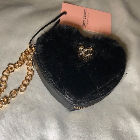 Juicy Couture Liquorice Get Cozy Faux Fur Heart Zip Around Wristlet JC Logo NWT - Picture 15 of 16